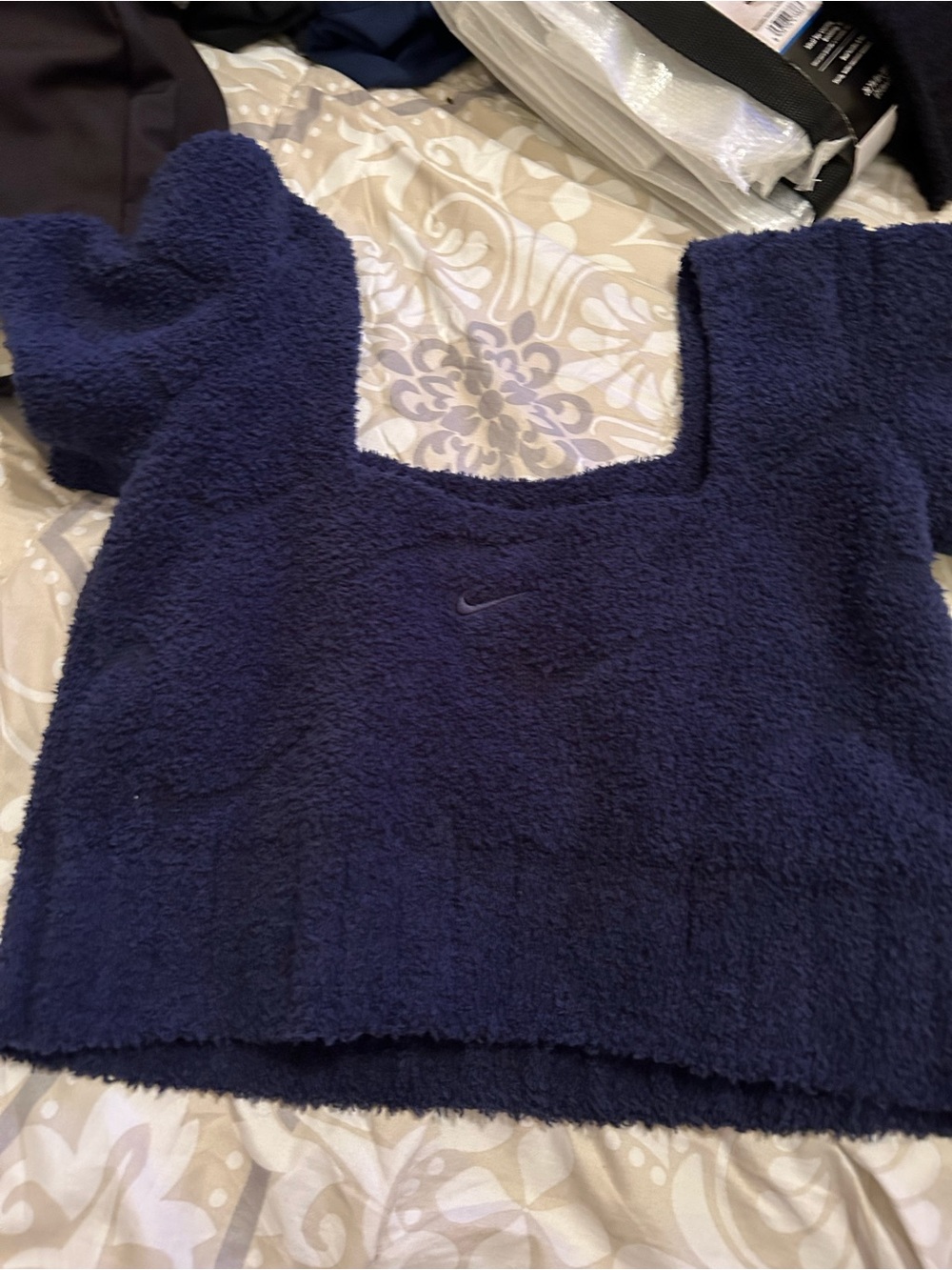 Nike Navy cozy Square-Neck Crop Top